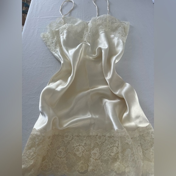 Other - Vintage Ivory Cream satin Lace short Slip Dress cottage fairy romantic glam M